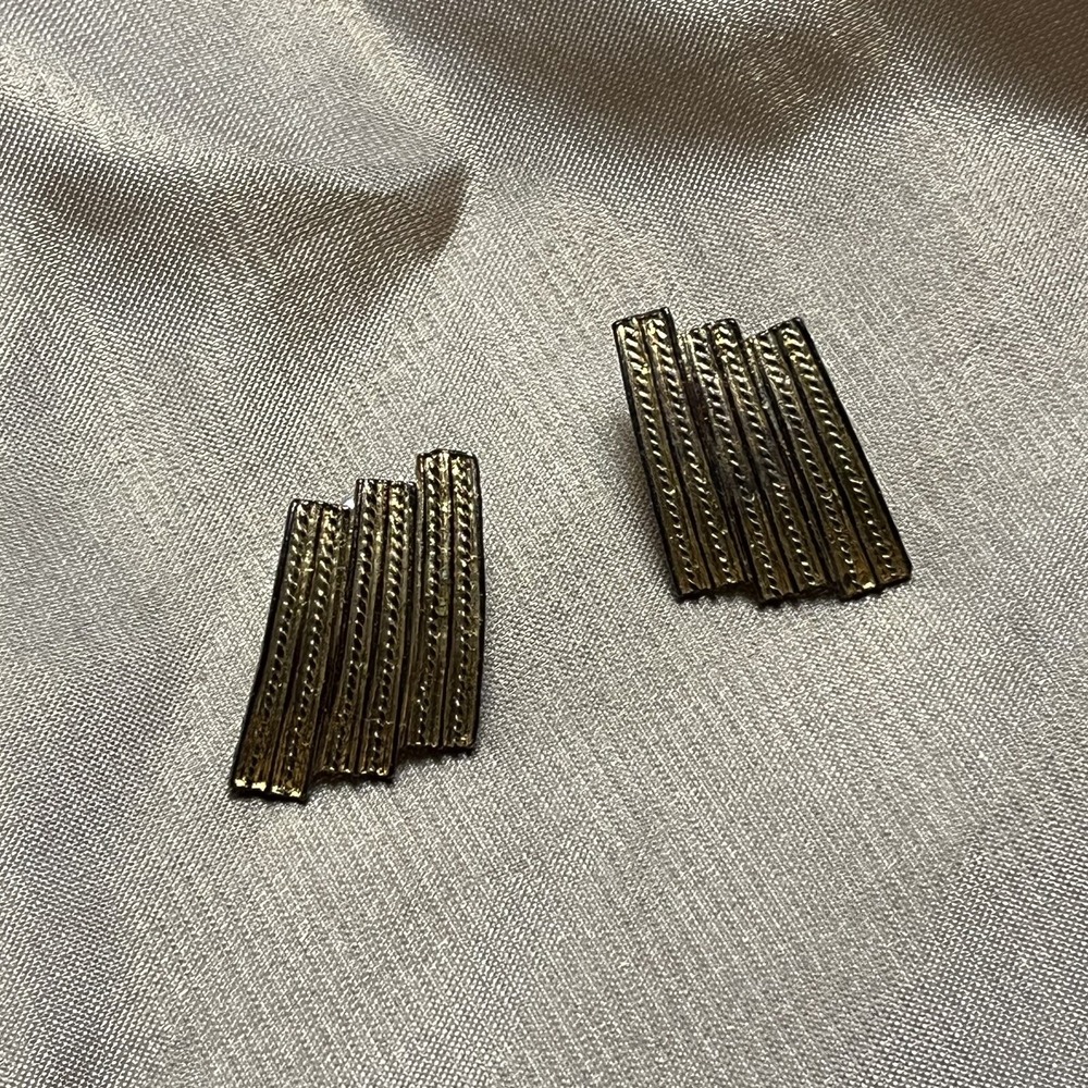 Vintage 80s Earrings Gold Tone 1980s Dramatic Statement Art Deco